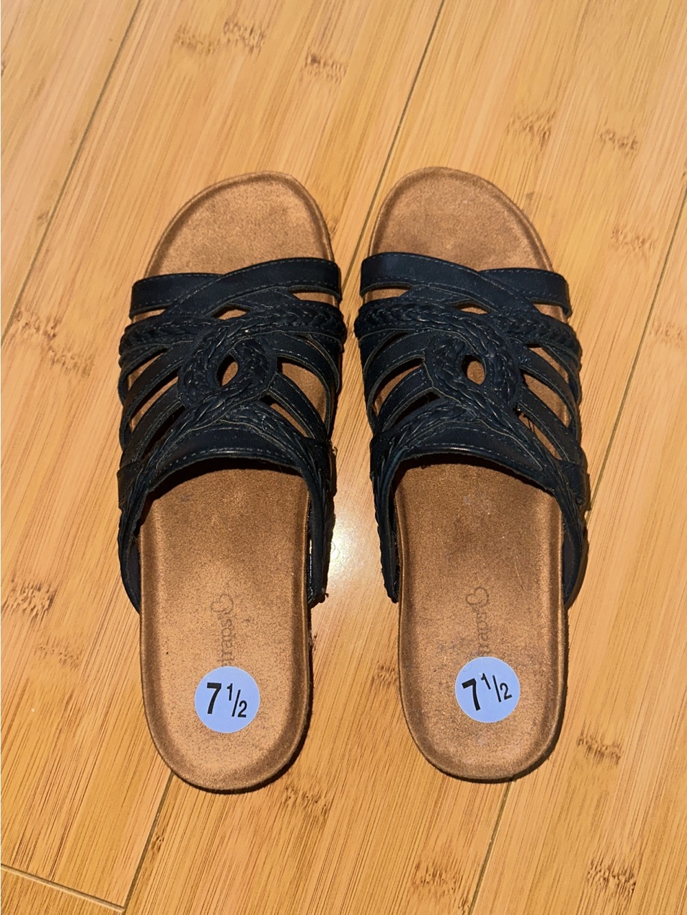 Women's Black Strappy Slide Sandals
